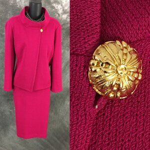 BEAUTIFUL st john knit pink jacket skirt suit size 10 12